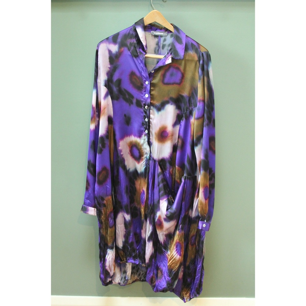 Alembika Purple‎ Floral Print Shirt Dress Bohemian Chic Womens Sz. 2 (Medium)